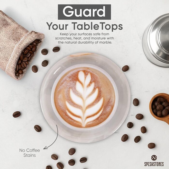 Мармурові підставки під напої, зелені, 8,9 см, круглі, кам'яні підставки з тримачем ідеальні підставки для кав'ярень, подарунків, обіднього столу та декору для дому, набір з 6 шт. (Білий онікс)