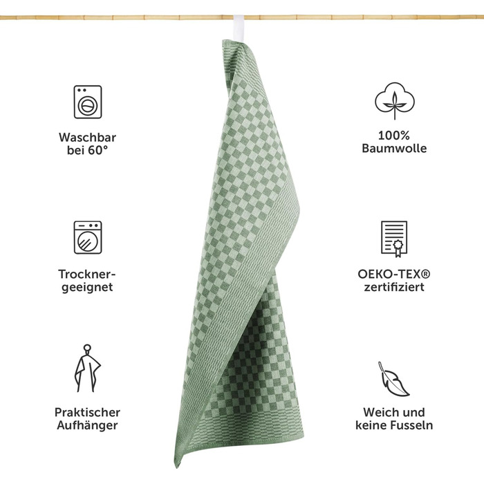 Кухонні рушники бавовняні 50 x 70 см, набір 5 предметів, зелені Blumtal