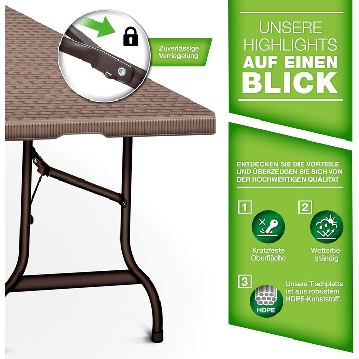 Складной стол 180x75 см коричневый tillvex