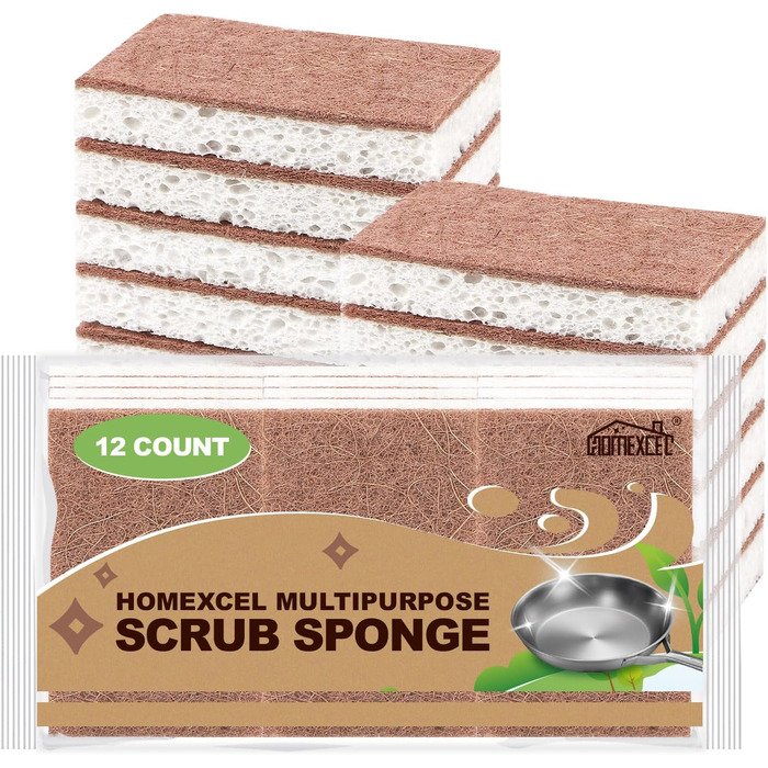 Набор натуральных губок для чистки кухни 12 шт. 10,2 x 6,1 x 2 см HOMEXCEL