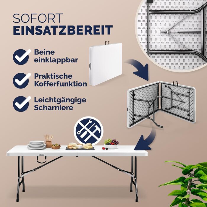 Складний стіл 180x75 см білий Casaria