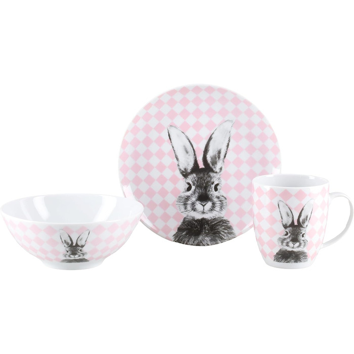 Набір посуду 3 предмета з порцеляни рожевий Creatable