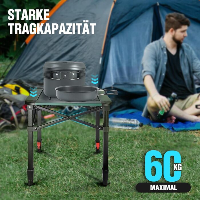 Алюминиевый раскладной стол для кемпинга 40 х 40 х 53 см VILLEY