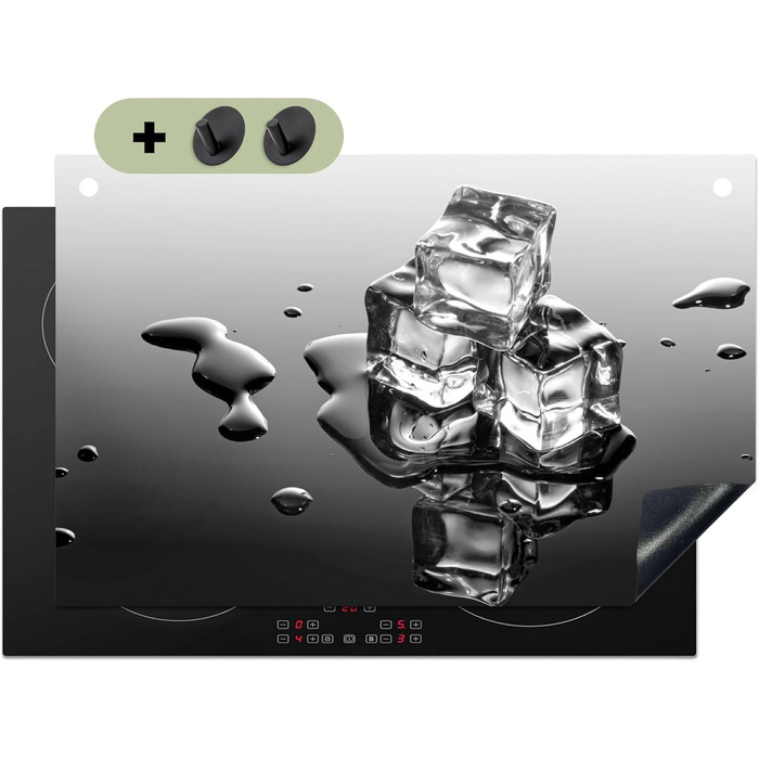 Фартух для плити, кухонний фартух, вініл, 78x52 см, декор для кухні, облицювання стіни, кришка для плити - сіро-чорна (Лід - Вода, 52Д x 80Ш см)