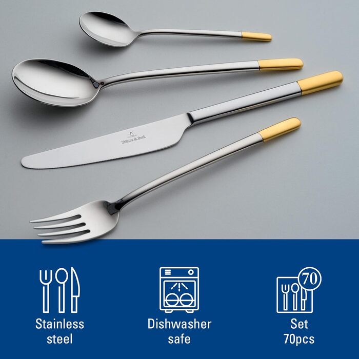 Набір столових приборів на 12 персон, 70 предметів, часткова позолота Ella Villeroy & Boch