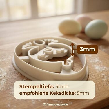 Набір із 3 формочок для пасхального печива, смугастий візерунок у вигляді пасхального яйця, кролик, 2 в 1 зі штампом, 5 x 4 см, можна мити в посудомийній машині, екологічно чистий, стійкий до іржі (пасхальне яйце у формі курчати (7x5 см))