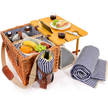 Певец Полный набор из 13 предметов для 2 человек, со столовыми приборами, тарелками, стаканами, солонками и перечницами (корзина для пикника Borkum)