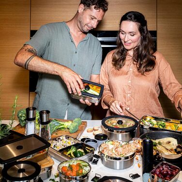 Контейнер для хранения 1 л прямоугольный с разделителем и бамбуковой крышкой FLEXX 2GO Rosle