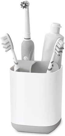 Тримач для зубних щіток Joseph Joseph Easystore, пластиковий, нековзне дно, тримач зубної щітки для стільниці раковини у ванній кімнаті, (кедді, середній, сірий/білий)