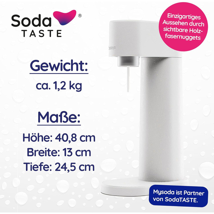 Набор для газирования воды, 4 предмета, классик + яблоко, белый Mysoda Woody SodaTASTE