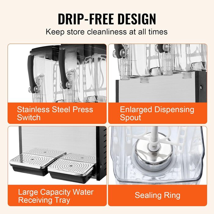 Профессиональный диспенсер для напитков с резервуарами 2 x 12 л 286 Вт VEVOR