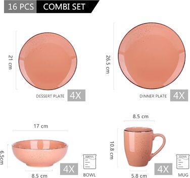 Набір посуду Vancasso на 12 осіб, набір керамічного посуду Navia, комбінований набір з 48 предметів з обідніми тарілками, салатницями, мисками та чашками, вінтажний вигляд, натуральний дизайн