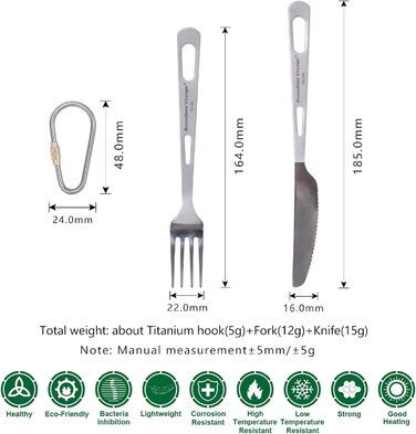Безмежна подорож Титановий посуд Кемпінговий ніж і виделка Ложка Домашнє використання Набір столових приборів для подорожей для кемпінгу (Ti1558bq)