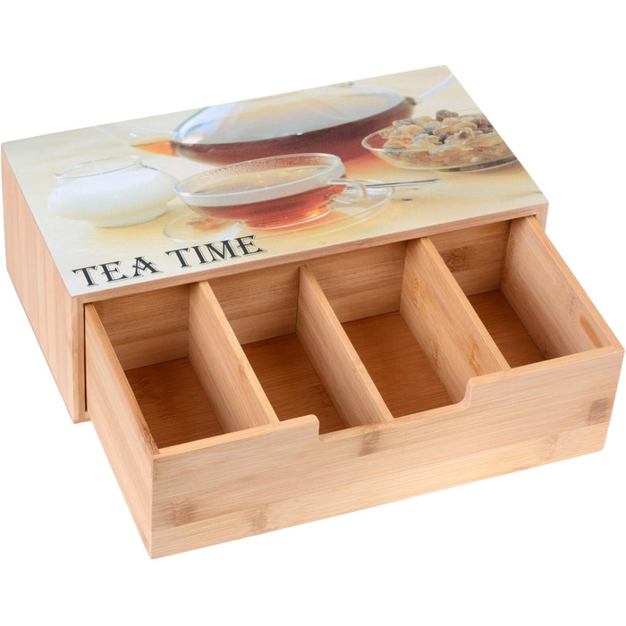 Чайна коробка GRWE з 10 відділеннями, відкидною кришкою, оглядовим віконцем, коробкою для чайних пакетиків для зберігання чаю з захистом від аромату - 36 x 20 x 9 см Велика - 10 відділень (бамбук, середня - 4 відділення)