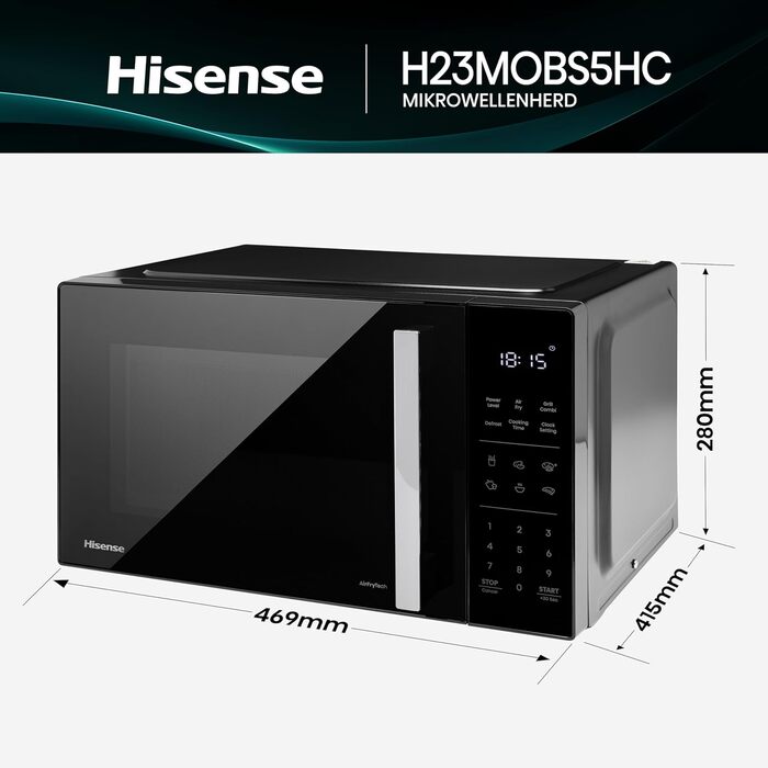 Микроволновая печь 23 л, 900 Вт черный H23MOBS5HC Hisense