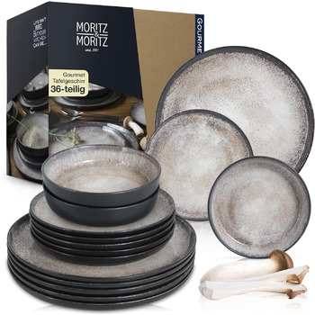 Набор посуды Moritz & Moritz VIDA из 18 предметов на 6 персон Элегантный набор тарелок из высококачественного фарфора посуда, состоящая из 6 обеденных тарелок, 6 десертных тарелок, 6 суповых тарелок (набор посуды из 36 предметов)