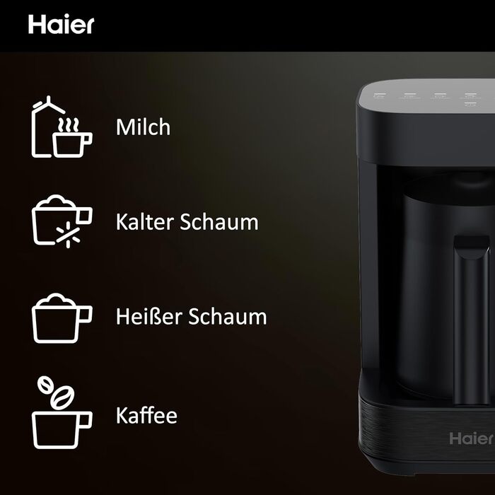 Чайник та спінювач молока Haier в одному Прилад для приготування кількох напоїв із вбудованим чайником та спінювачем молока Багато програм для кави, гарячого шоколаду, чаю та заварювання Серія 5 - HMB5A