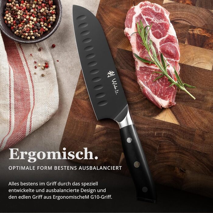 Набор ножей Wakoli Titanium Noir (5 предметов) с магнитным блоком профессиональные кухонные ножи из нержавеющей стали с черным титановым покрытием (12,521 см), включая нож Сантоку