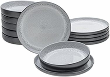 Серія Nordic Fjord набір посуду з 18 предметів, набір тарілок з кераміки (набір тарілок 12 шт. , іній), 21551