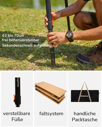 Складний бамбуковий стіл для кемпінгу 100 x 70 см KingCamp