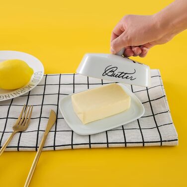 Маслянка з ручкою для 250 г вершкового масла, високоякісна кераміка, білий колір з квітковим та бджолиним візерунком, порцеляна, класична маслянка, маслянка, контейнер для масла, коробка для масла, можна мити в посудомийній машині (коров&39яча голова)