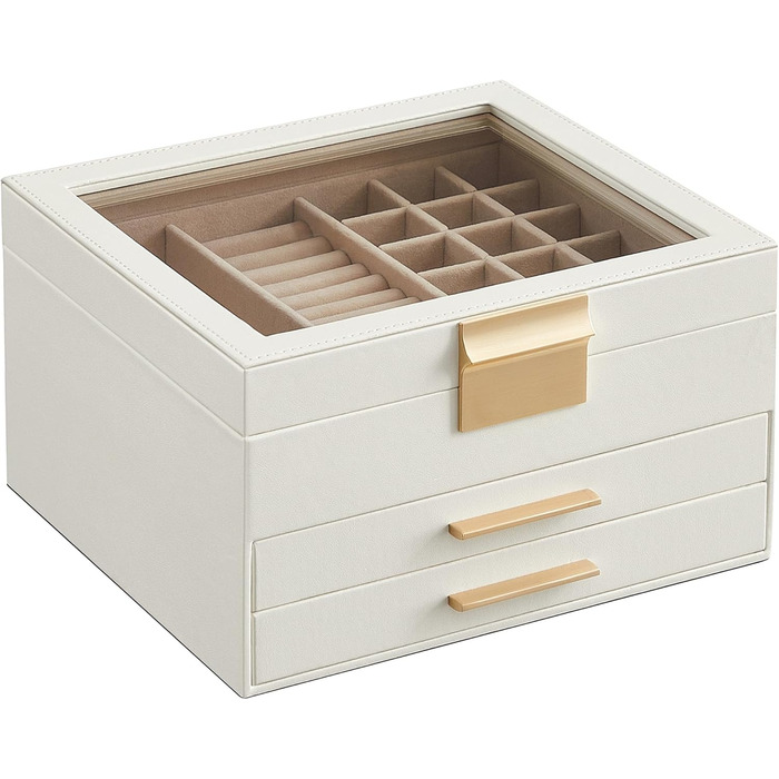 Скринька органайзер для ювелірних виробів 3-рівнева хмарно-біла SONGMICS