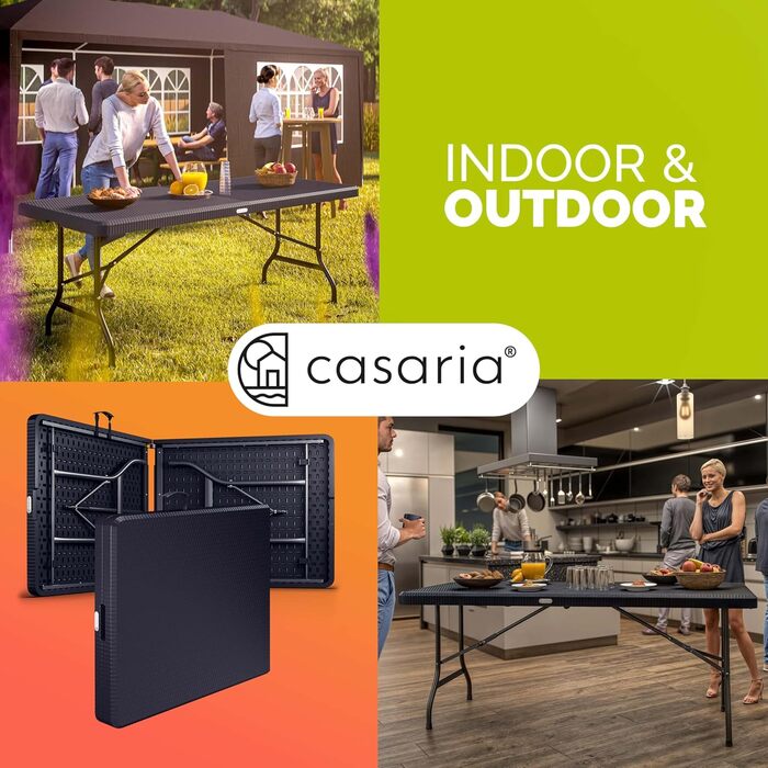 Складний стіл 180x75 см чорний з ротанга Casaria