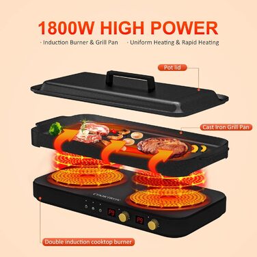 Портативна індукційна варильна поверхня на 2 конфорки 1800 Вт COOKTRON