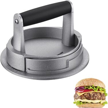 Гамбургерниця Westmark з підйомником - Ø 12 см Прес для бургерів можна наповнити завдяки нижній кривизні підйомника, алюміній/пластик, Uno Plus, (сріблястий/чорний) (Vario, Ø 11 см)