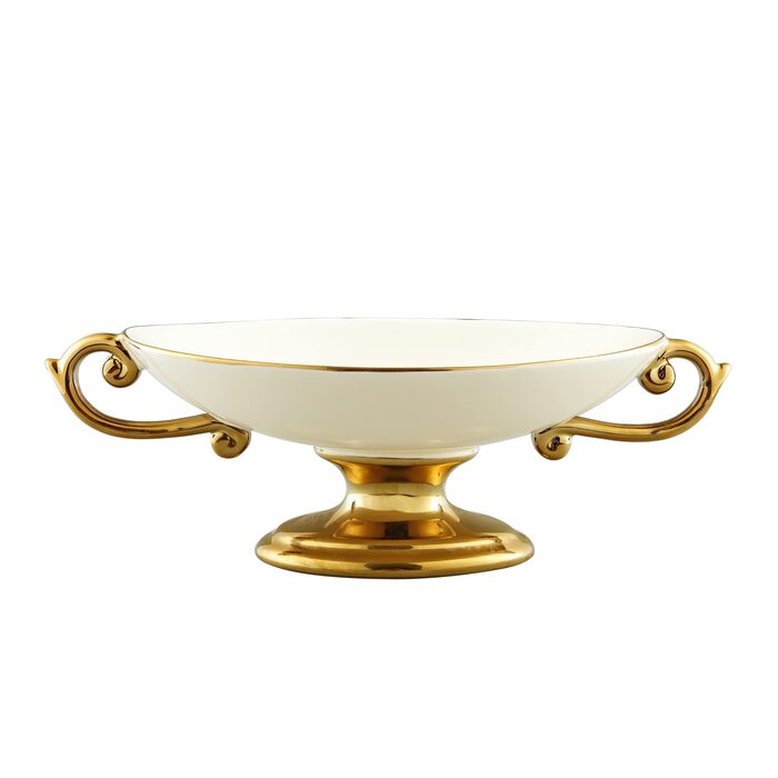 Порцелянова миска fanquare з хвилястими краями та квітковим принтом, вінтажна салатниця, керамічна фруктовниця на ніжці для вечірок (біла (миска))