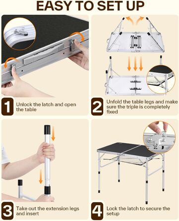 Складаний кемпінговий стіл з регульованою висотою 90 x 60 см Sportneer