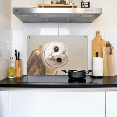 Фартух для плити, кухонний фартух, вініл, 78x52 см, декор для кухні, облицювання стіни, кришка для плити - сіро-чорна (сипуха - тварина, 51,5Д x 76Ш см)
