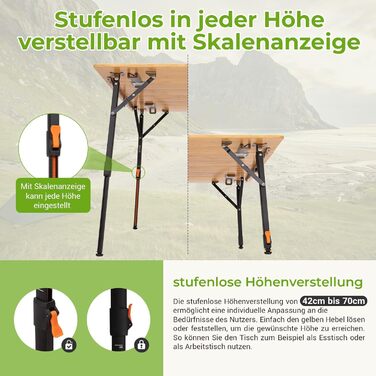 Складний бамбуковий стіл для кемпінгу 80 x 60 см KingCamp