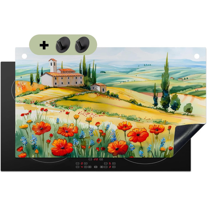 Фартух для плити, кухонний фартух, вініл, 78x52 см, декор для кухні, облицювання стіни, кришка для плити - сіро-чорна (квітковий пейзаж, 52,7Д x 91,6Ш см)