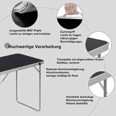 Розкладний стіл для відпочинку 80x50x70 см чорний eSituro
