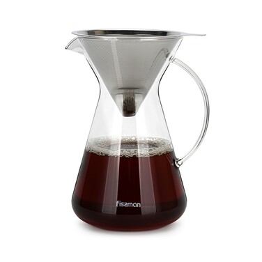 Кавник Fissman POUR OVER 900 мл. зі сталевим фільтром жаростійке скло (9083)