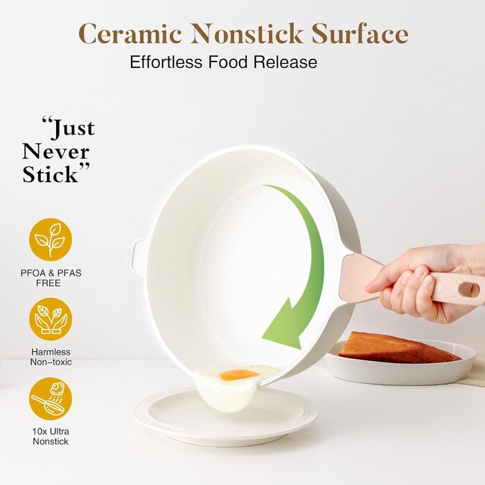 Сковорода с антипригарным покрытием и крышкой 30 см кремовая Kordisen