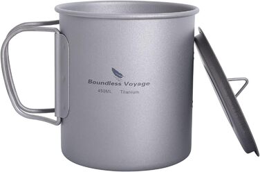 Титанова чашка для кемпінгу 450 мл із кришкою Boundless Voyage