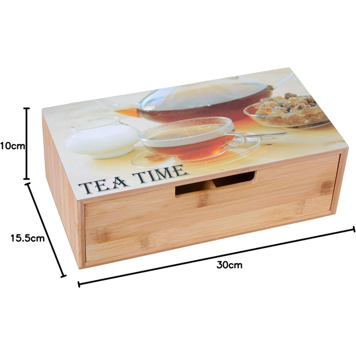 Чайна коробка GRWE з 10 відділеннями, відкидною кришкою, оглядовим віконцем, коробкою для чайних пакетиків для зберігання чаю з захистом від аромату - 36 x 20 x 9 см Велика - 10 відділень (бамбук, середня - 4 відділення)