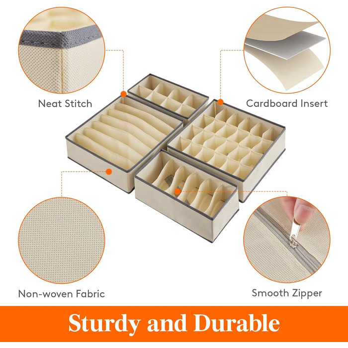 Шкаф Органайзер Разделитель для нижнего белья, складной комод-органайзер и контейнер для хранения нижнего белья, бюстгальтеров, нижнего белья, (хаки, 4 шт.)