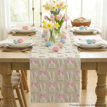 Мягкая дорожка с вышивкой бежевого кролика с бантом 183 х 33 см Artoid Mode