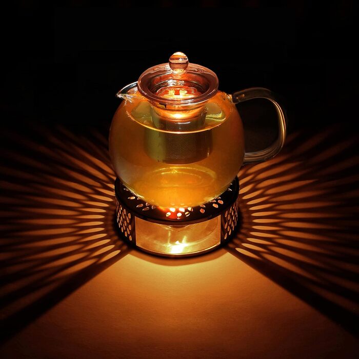 Стеклянный чайник Creano 1,3 л, стеклянный чайник из 3 частей со встроенным ситечком из нержавеющей стали и стеклянной крышкой, идеально подходит для приготовления чая наливом, без капель, все в одном (1,7 л подогреватель)