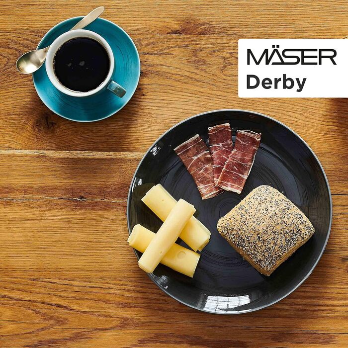 Серія MSER 931448 Derby, преміальний набір посуду з квадратними тарілками на 4 персони в гастрономічній якості, сучасний комбінований сервіз з 16 предметів у яскравих пастельних тонах, міцний фарфор (набір кавових чашок)