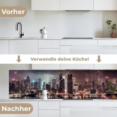 Кухонний фартух 60x80 см Самоклеючий захисний щиток для кухонної стіни Кухонний фартух Кухонні фасади Кухонні фартухи Кухонна стіна Вода - Пейзаж - (Нью-Йорк - Ніч, 80 x 300 см)