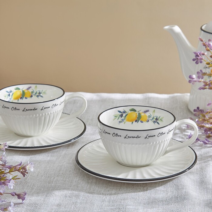 Набір з 2-х кухлів Fissman PROVENCE 250 мл з блюдцями порцеляна (13618)