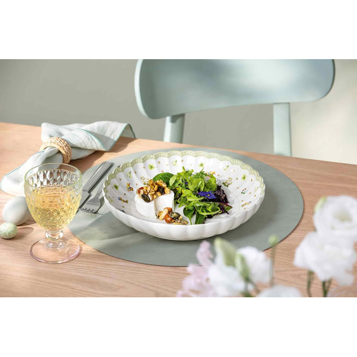 Набір для сніданку &quotВеликодня насолода&quot для 2 осіб, 6 предметів, зелений, Великодній набір з обідніми тарілками, кухлями та мисками для пластівців, Великодні керамічні тарілки, чашки та миски, преміум-порцеляна (Набір тарілок 6 осіб)