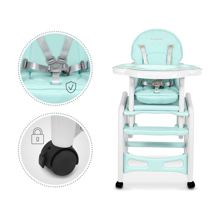 Детский стульчик для кормления 5-в-1 бирюзовый Ricokids
