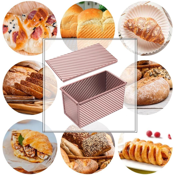 Форма для выпечки хлеба тостов с крышкой 20,8x12x11 см, розовое золото PuretéavHom