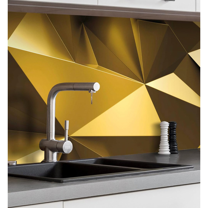 Самоклеючий кухонний фартух - матовий, жорстка бризкозахисна плівка як доступна альтернатива склу, легке встановлення та очищення - висота 60 см - Дизайн Кам&39яна стіна чорного кольору 80 x 60 см (золотий, Ш 340 см x В 60 см, 0,2 мм)