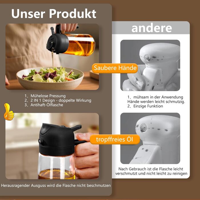 Дозатор та розпилювач олії 470 мл 2-в-1, набір 2 предмети, чорний і білий SWEET VIEW